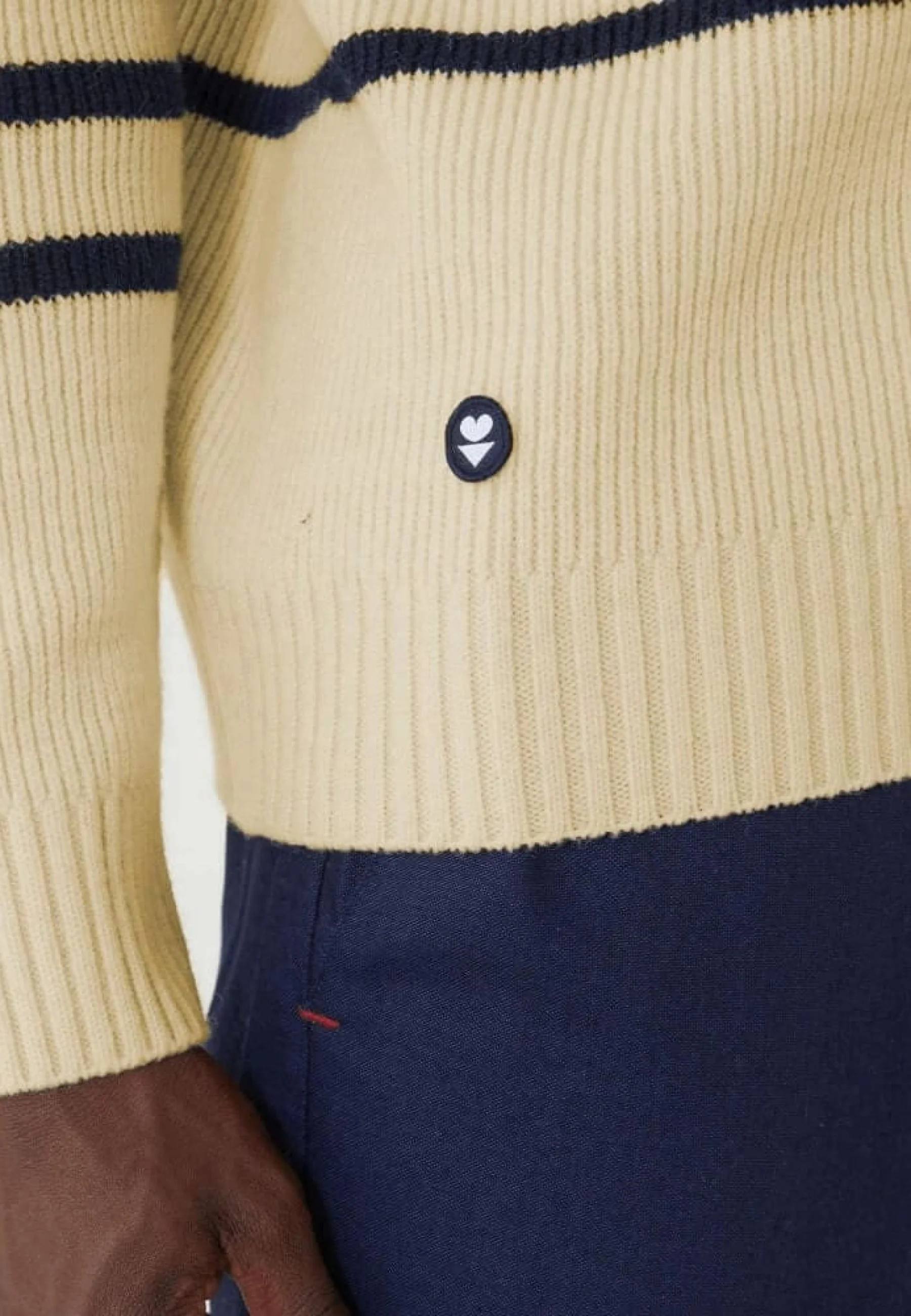Pull mixte en laine française-Lude Marinière Ecru Marine