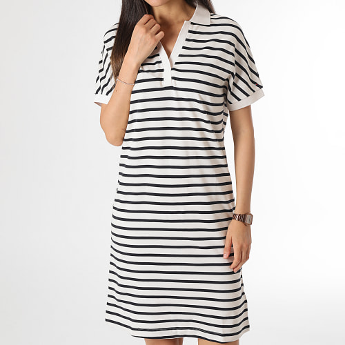 Robe Polo Manches Courtes Femme Relaxed Lyocell 8639 Beige Clair Bleu Marine