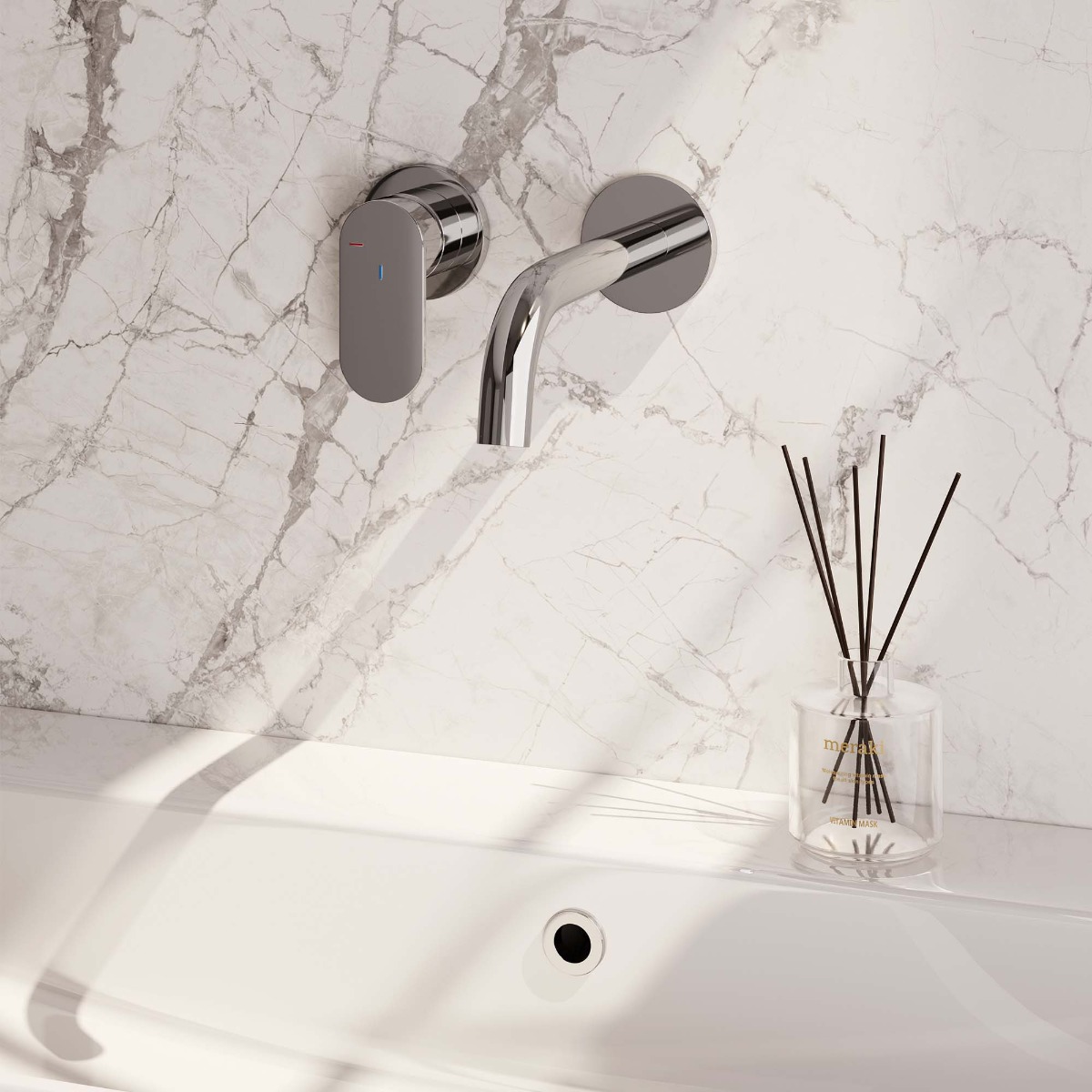 Brauer Chrome Edition ColdStart wastafelkraan inbouw gebogen uitloop en rozetten model C2 chroom