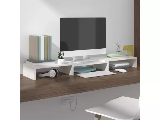 Support de moniteur Blanc 80x24x10,5 cm Bois de pin solide