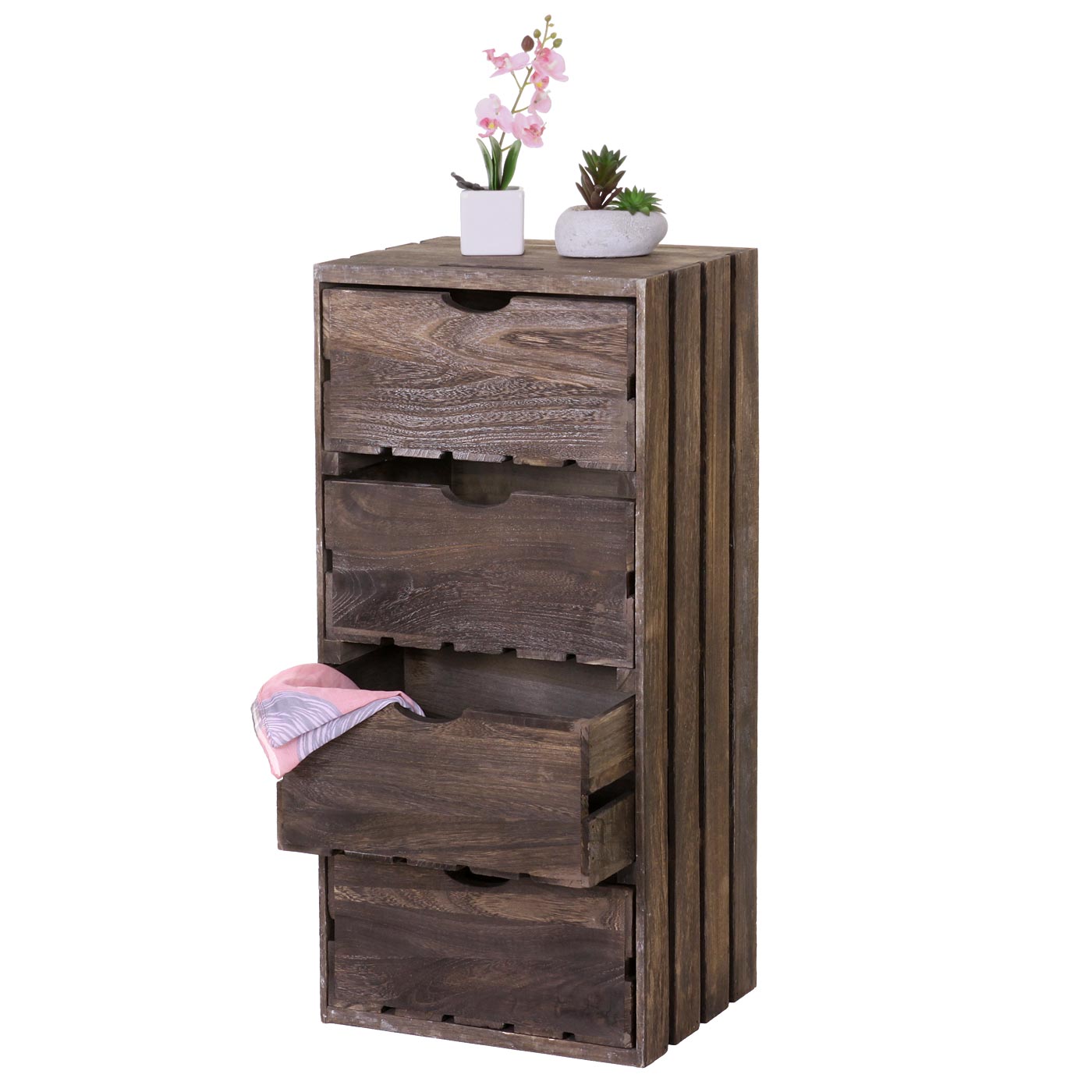 Kommode MCW-C62, Schubladenkommode Holzkiste, Shabby-Look Vintage, 4 Schubladen 70x32x26cm ~ braun