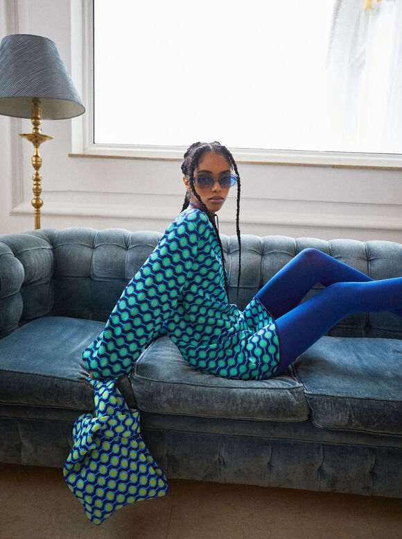 Vestido de malha jacquard - Azul