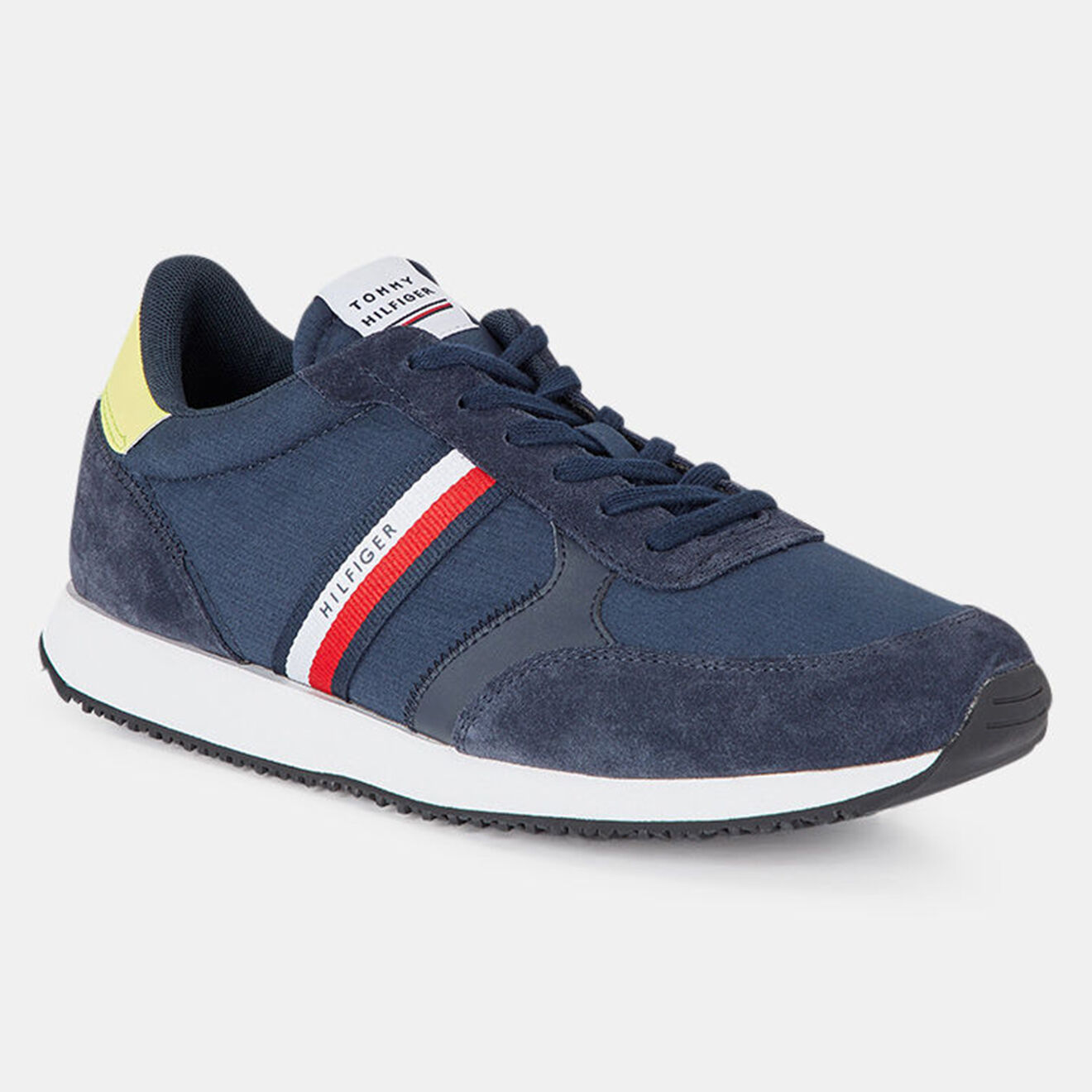 Tommy Hilfiger Baskets running en Velours de Cuir & Coton Mix Matières bleu marine