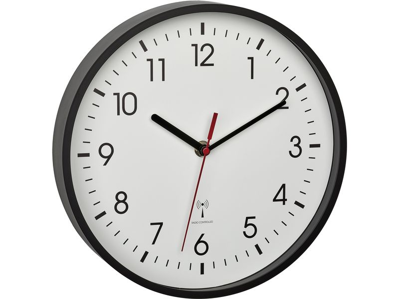 TFA Dostmann Funk-Wanduhr Schwarz Analoge Funkuhr