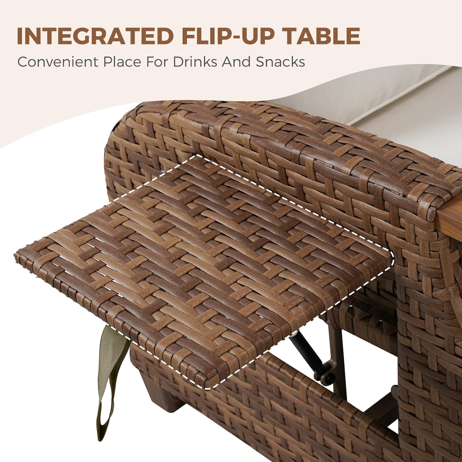 Grand patio Relaxliege Liegesessel mit Sitzkissen, Aluminiumgestell, Armlehnensessel Verstellbare Rückenlehne, Rattan Lehnstühle für Innen (Zwei-knopf-Anpassung -Beige Sitzkissen&Honigbraun Rattan)
