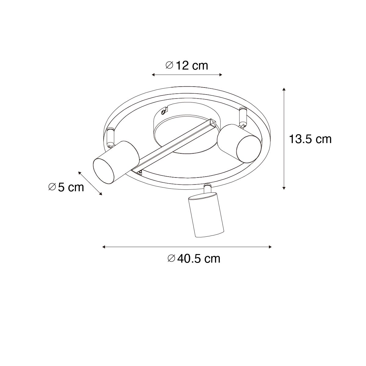Plafondspot zwart GU10 50mm 3-lichts rond incl. backlight - Back Up