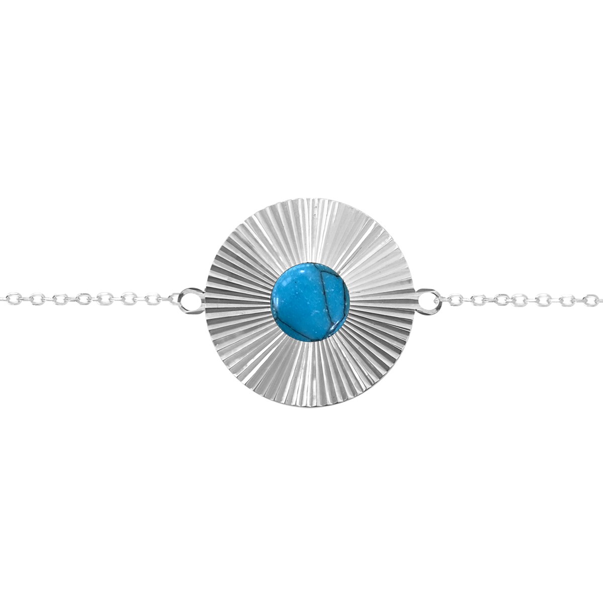 Bracelet en acier argenté et pierre naturelle turquoise bleue