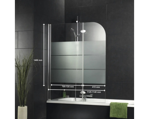 2-delige badwand SCHULTE Komfort 112 x 140 cm, glasdecor Dezent, profielkleur chroomlook D 2655-NWB 41 31 140