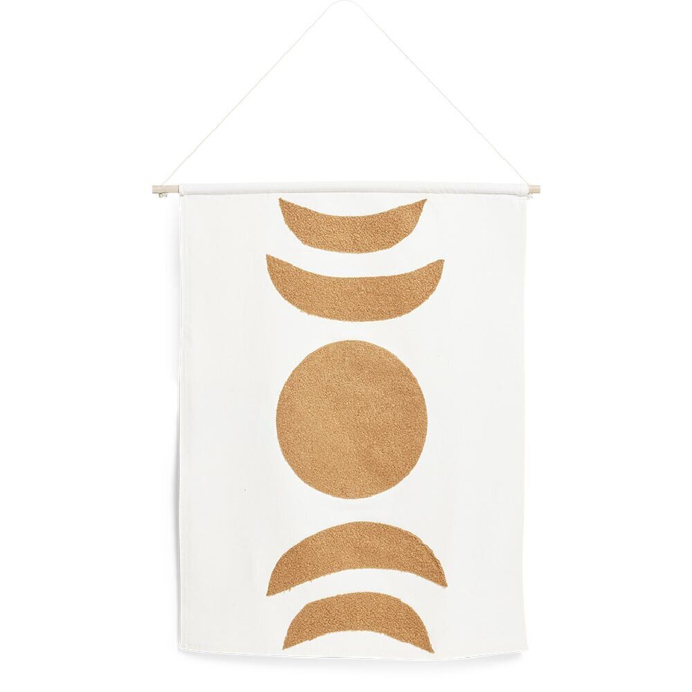 Décoration murale toile motif lune coton beige et terracotta
