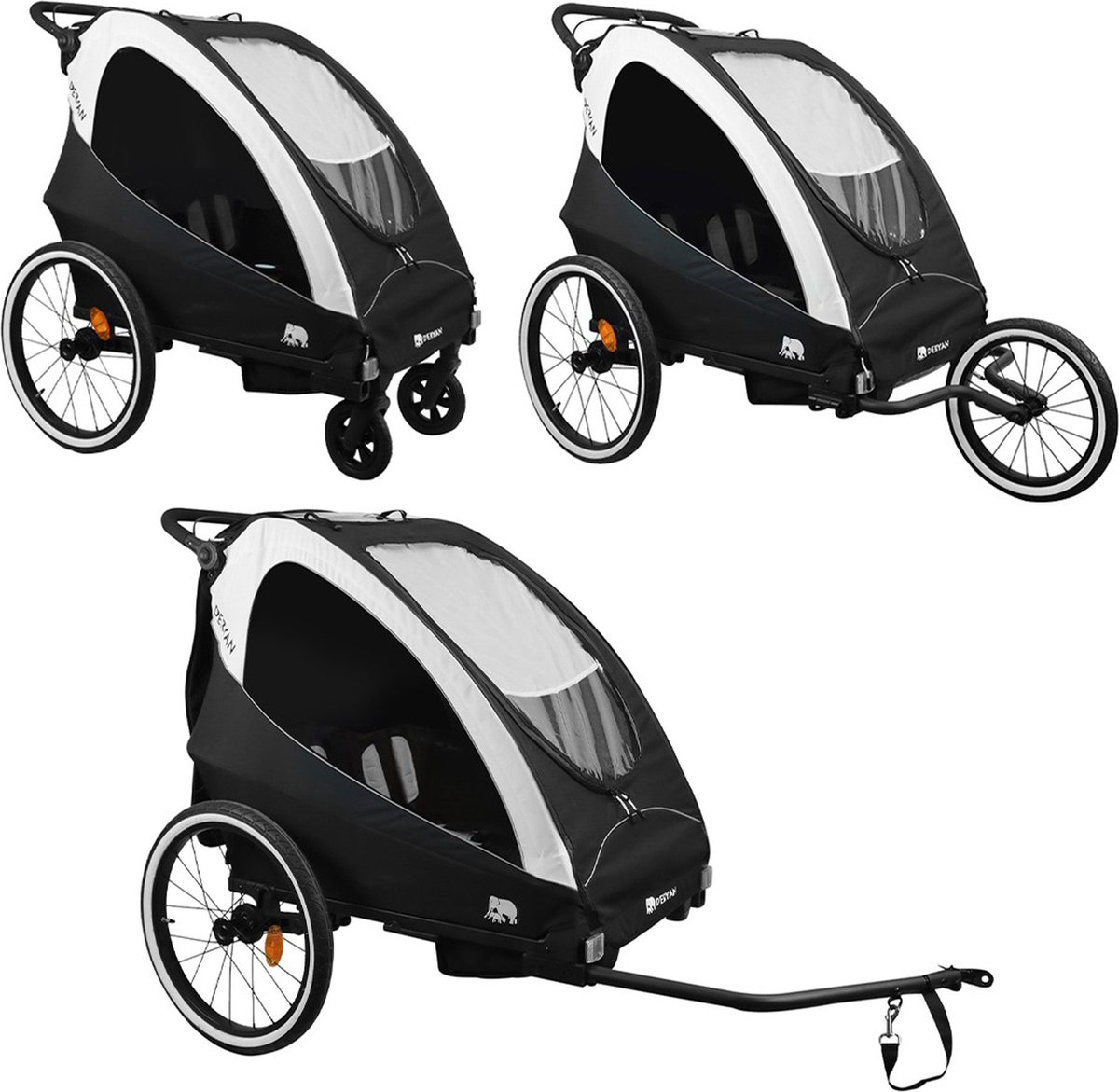 Deryan Luxe 3-in-1 fietskar - Black/Cream