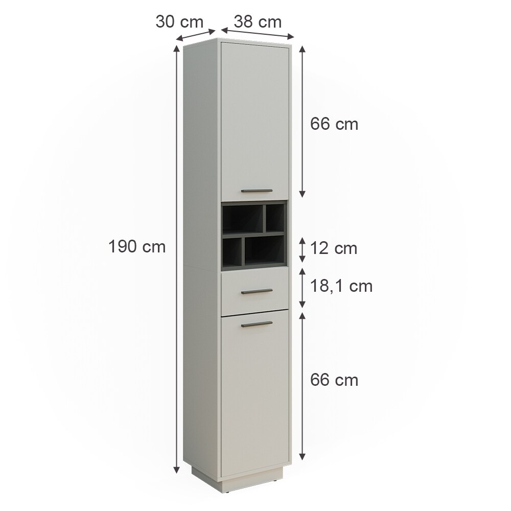 Vicco Hochschrank Badschrank Badezimmermöbel Beatrice Grau Anthrazit modern 38x190 cm Badkommode Badezimmer Schrank Badmöbel Schranktür Schrankfach