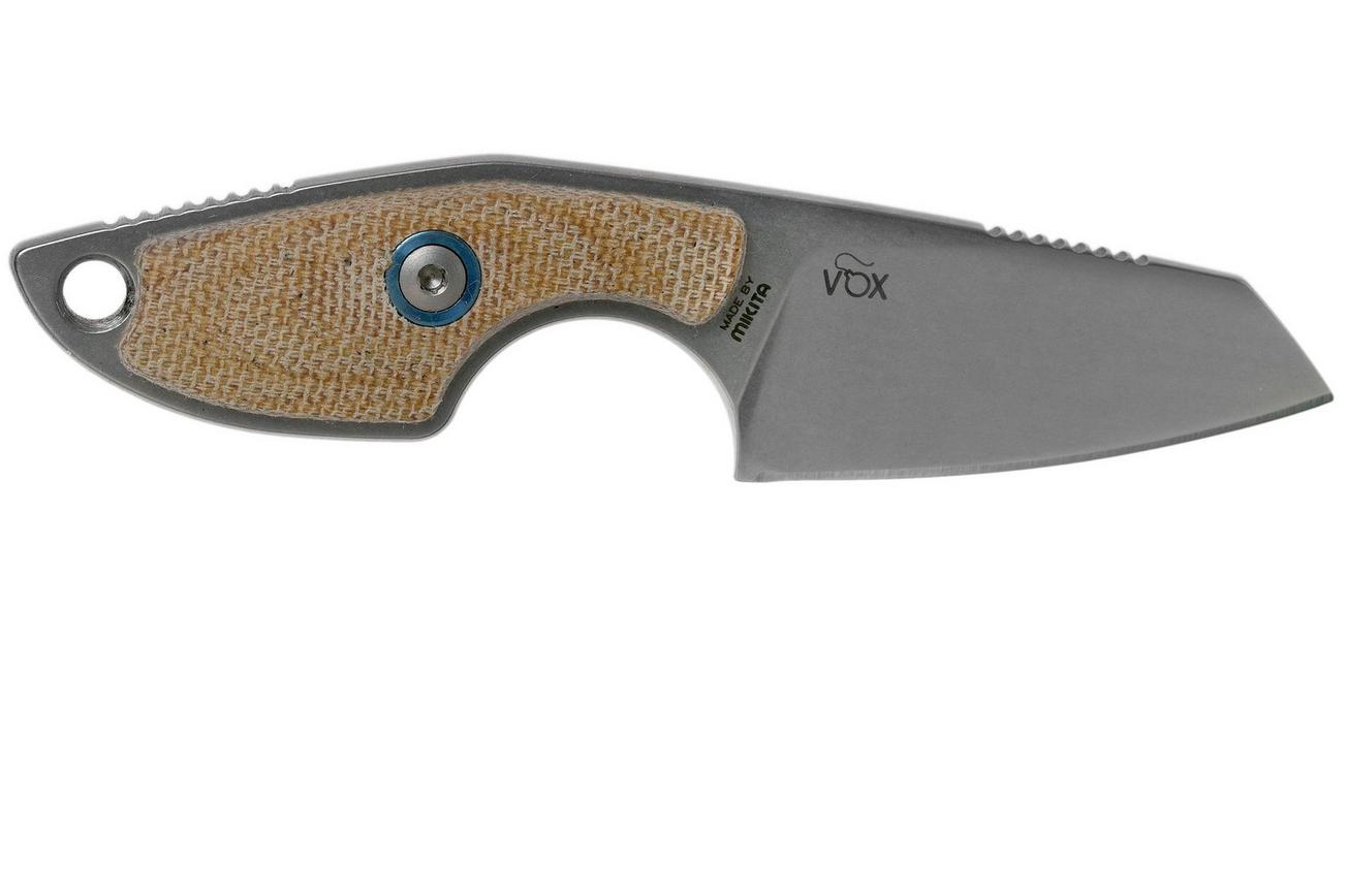 MKM Mikro 2 Wharncliffe, Stonewashed Natural Canvas Micarta nekmes, Jesper Voxnaes design
