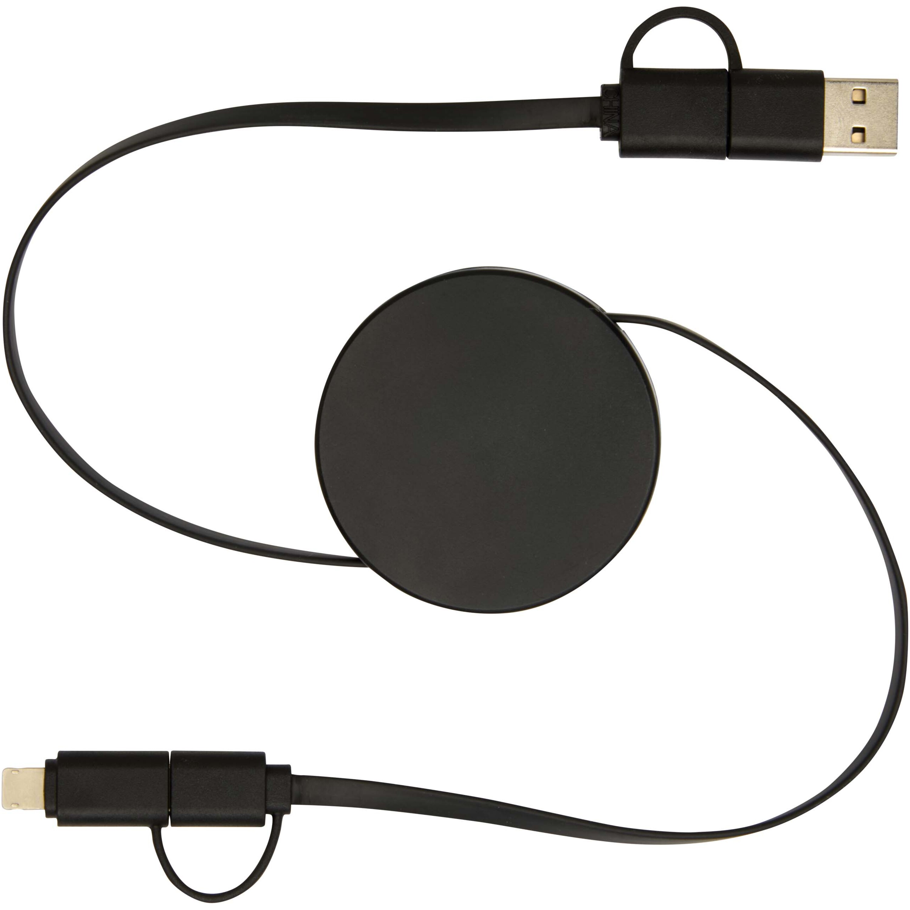 PF Concept 124430 - Câble rétractable 5 en 1 Citala en plastique recyclé de 90 cm pour la synchronisation des données et la charge rapide de 40 W