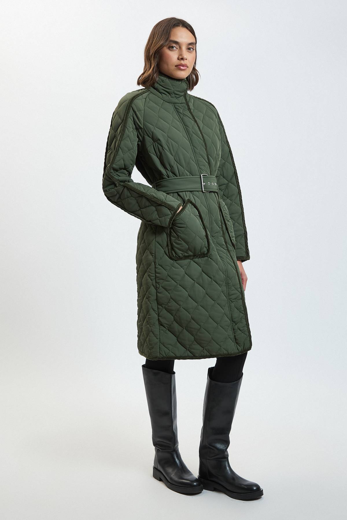 KarenMillen Manteau Long Matelassé À Bordures Contrastées