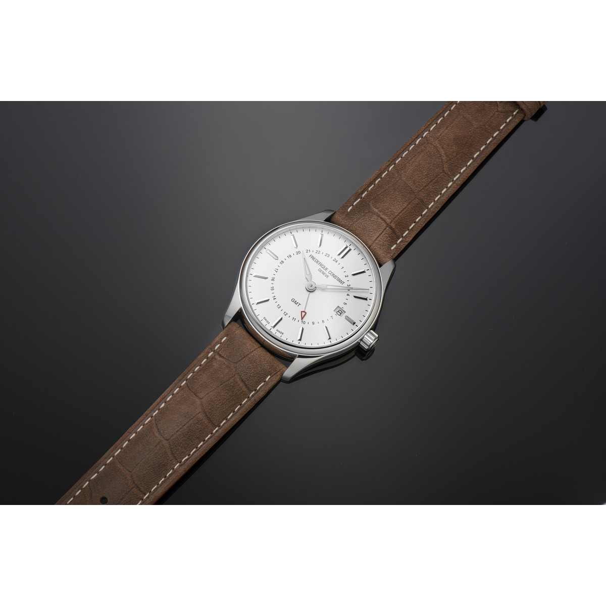 Montre Frédérique Constant homme acier bracelet cuir marron
