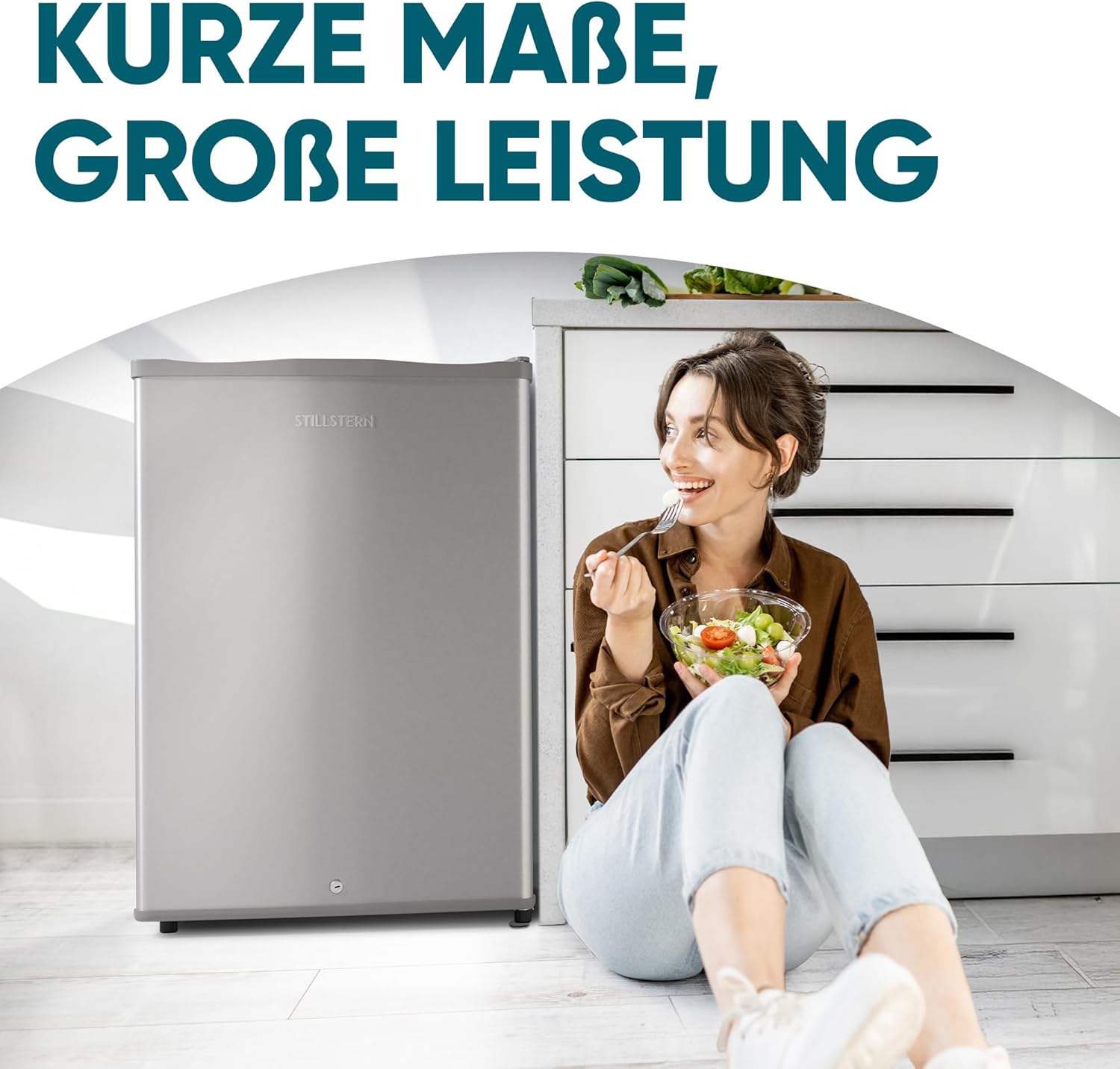 Stillstern Mini Gefrierschrank (42L) -18°C, Eiswürfelschale, Schloss, Türanschlag wechselbar, 4-Sterne Tiefkühlschrank für Camping/Büro Gefriertruhe Klein Gefrierschrank Klein Tiefkühltruhe Silber