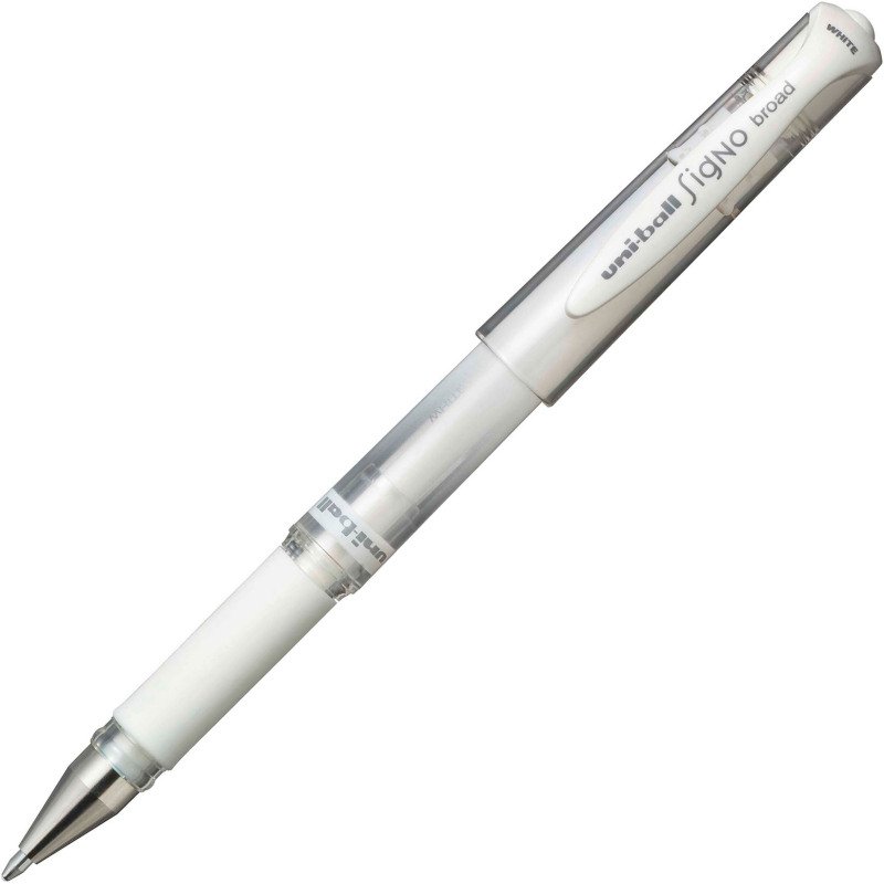 Stylo roller Uni Ball Signo Broad écriture large pointe 1 mm blanc