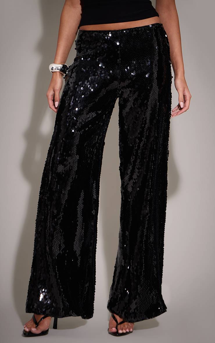 Noir Pantalon Ample À Jambes Larges Orné De Sequins