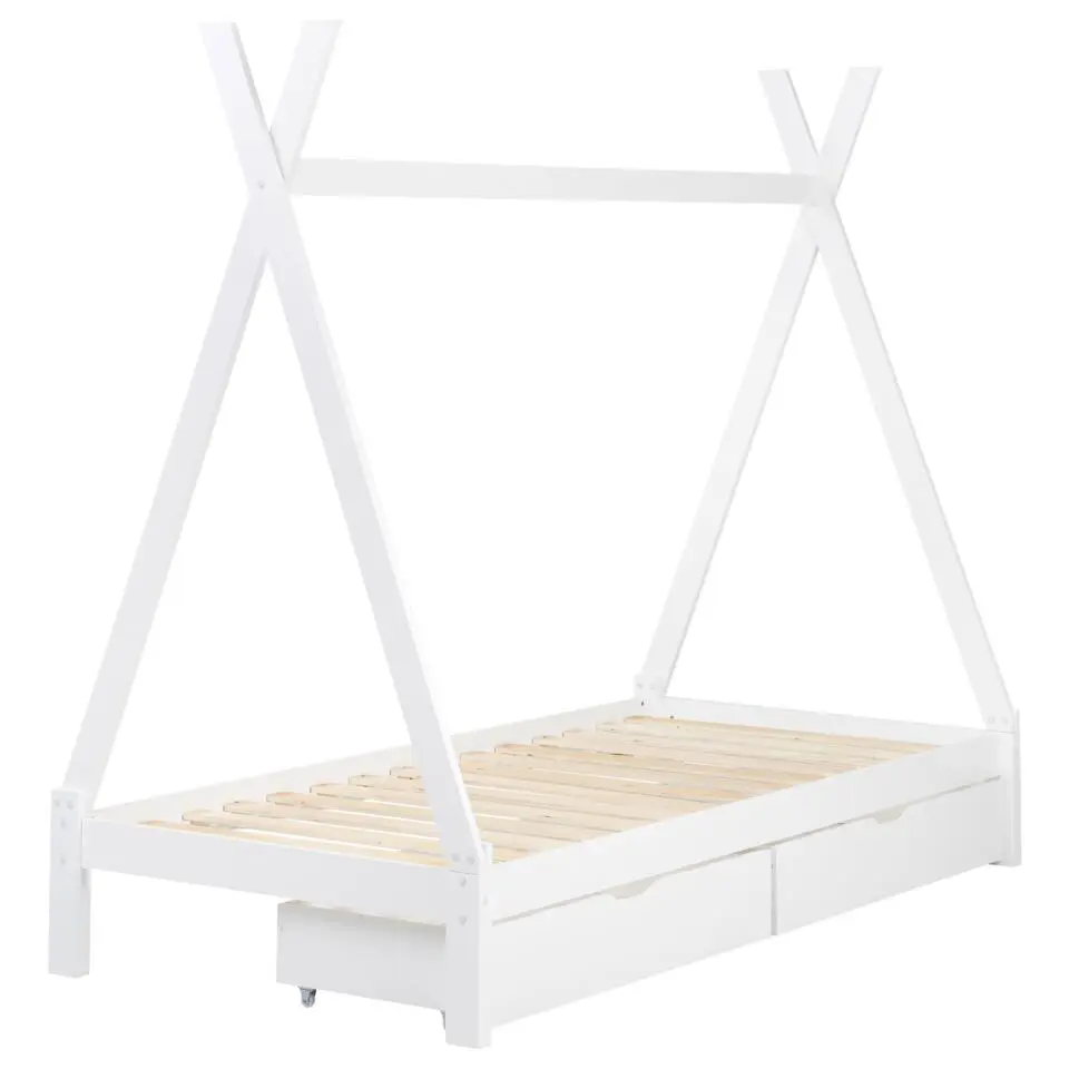 DEVAY - Kinderbed met opbergruimte - Wit - 90 x 200 cm - Grenenhout