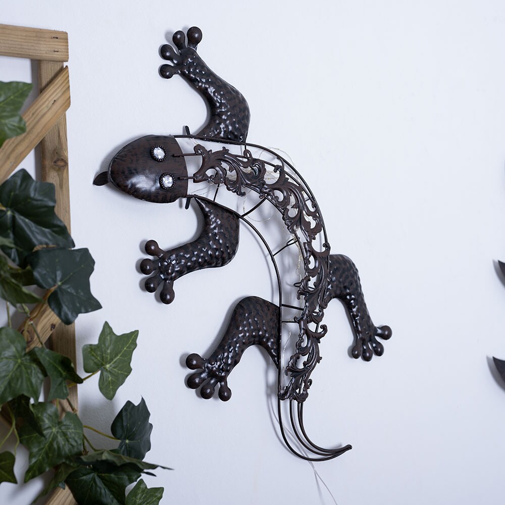 LED Solarleuchte, Gecko zur Wandmontage, bronzefarben, 50 cm