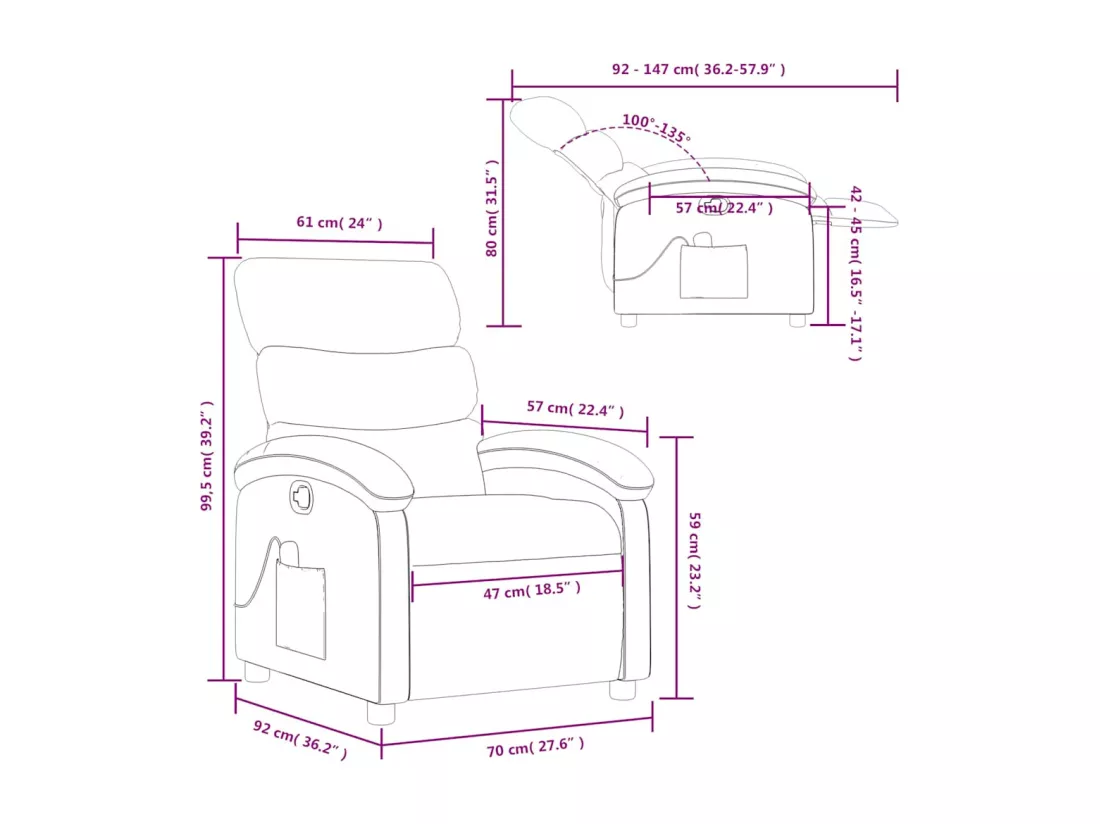 Fauteuil de massage inclinable Crème Tissu