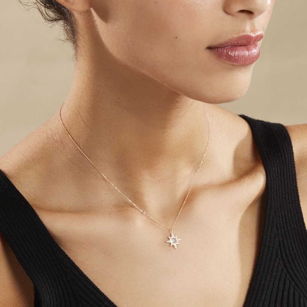 Collier Terry Or Jaune Calcedoine Et Oxyde De Zirconium