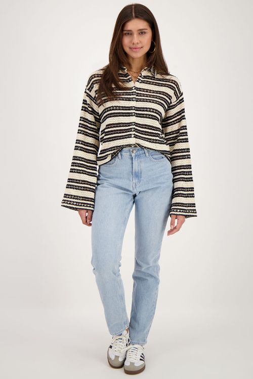 Zwart en beige gehaakte blouse met flared mouwen