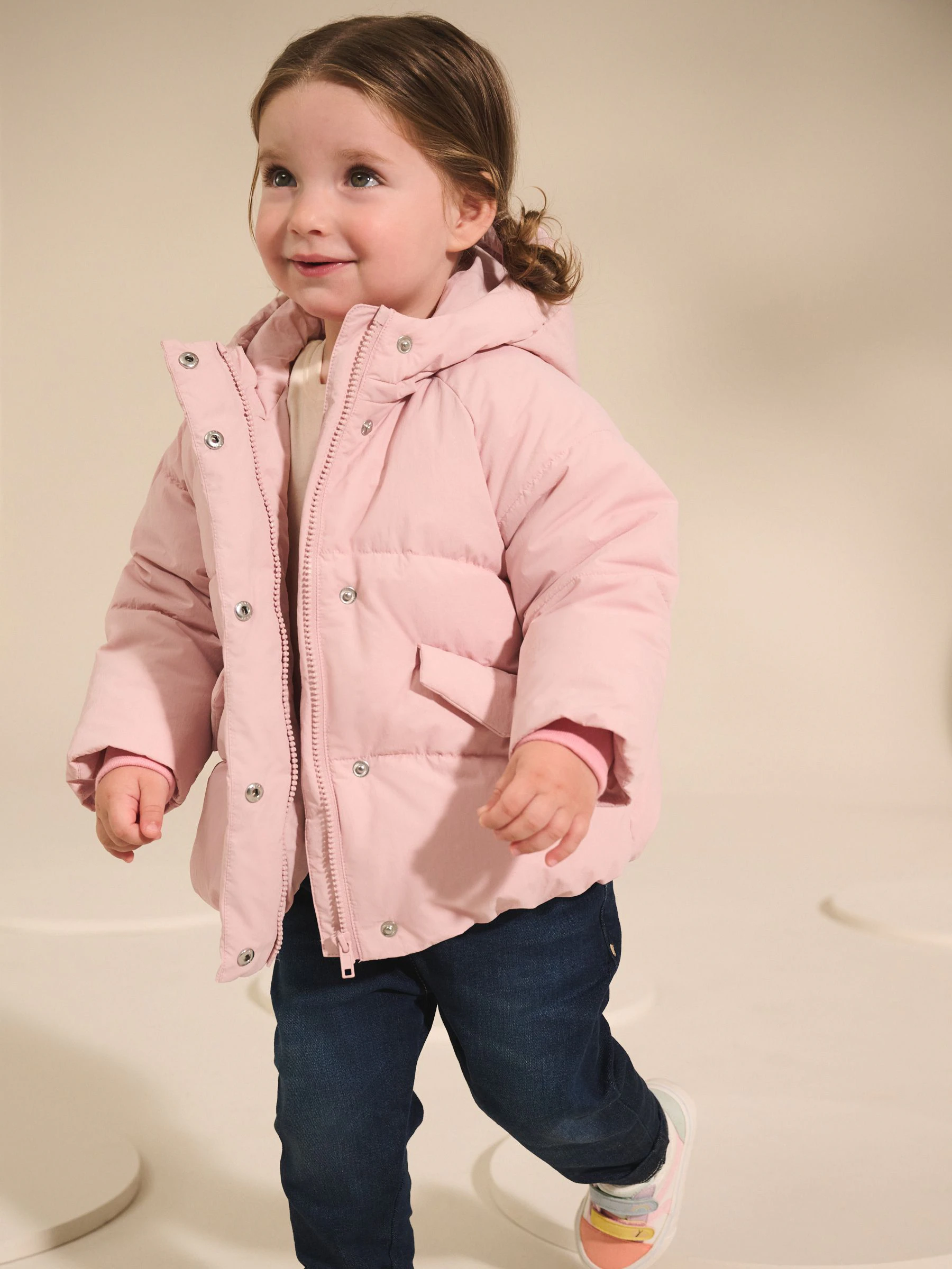 Roze - Regenbestendige gewatteerde jas met imitatiebontvoering (3mnd-7jr)