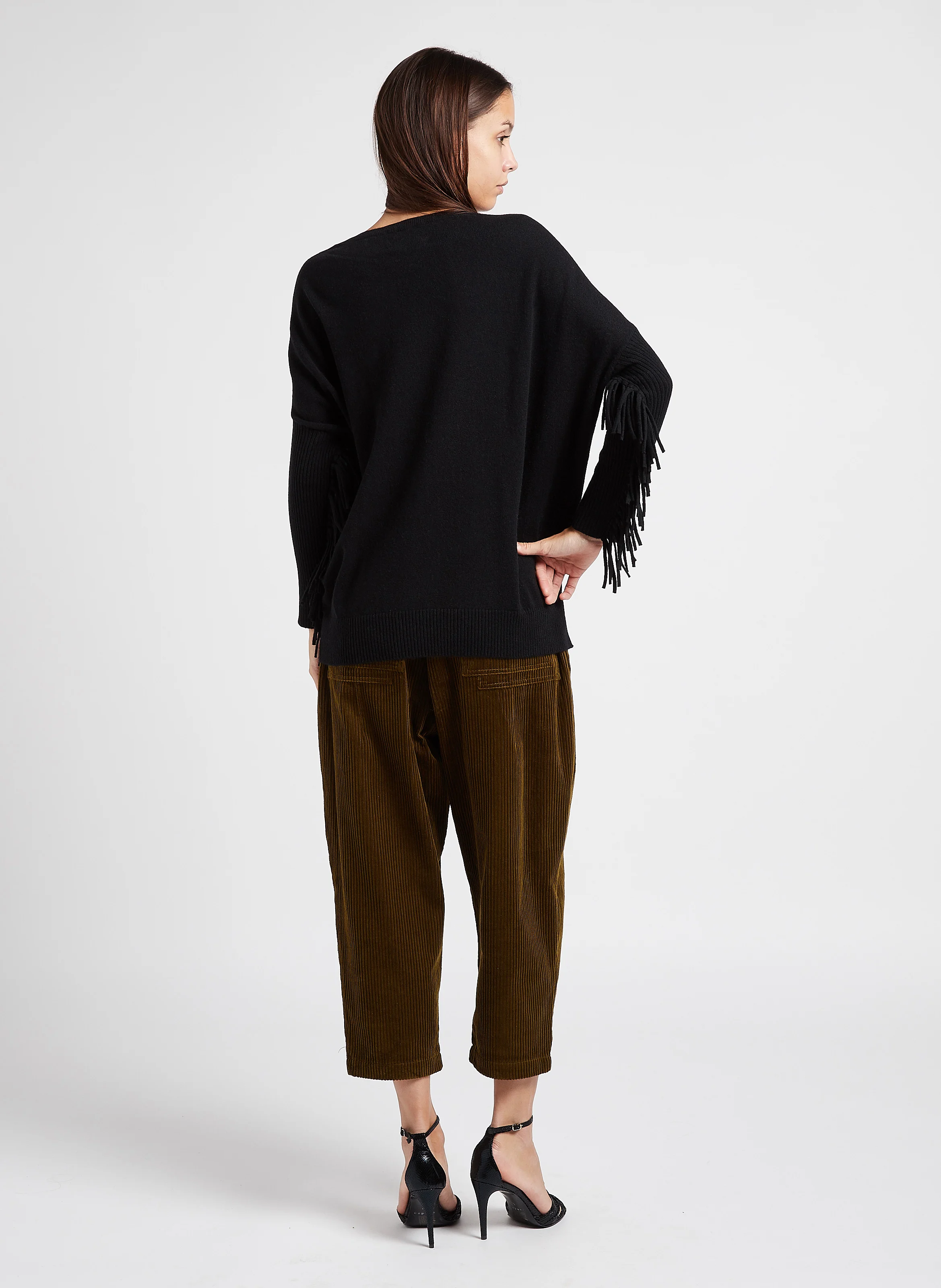 CRYSTA - Pantalon carotte en coton côtelé| Kaki