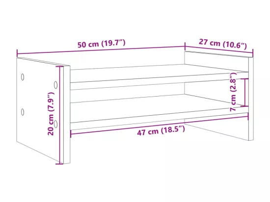 Support de moniteur chêne fumé 50x27x20 cm bois d'ingénierie