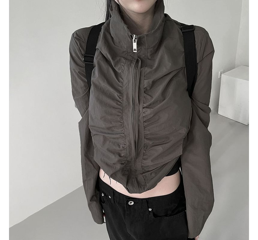 Trisica - Hoge hals, effen cropped jack met rits