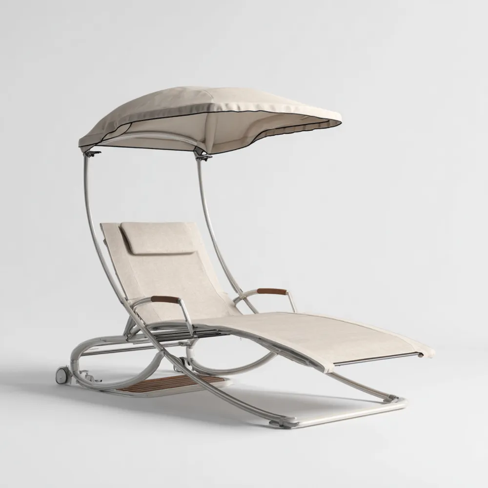 Schaukel-Sonnenliege Metallgestell 200x140 cm – Beige – Mit Sonnendach