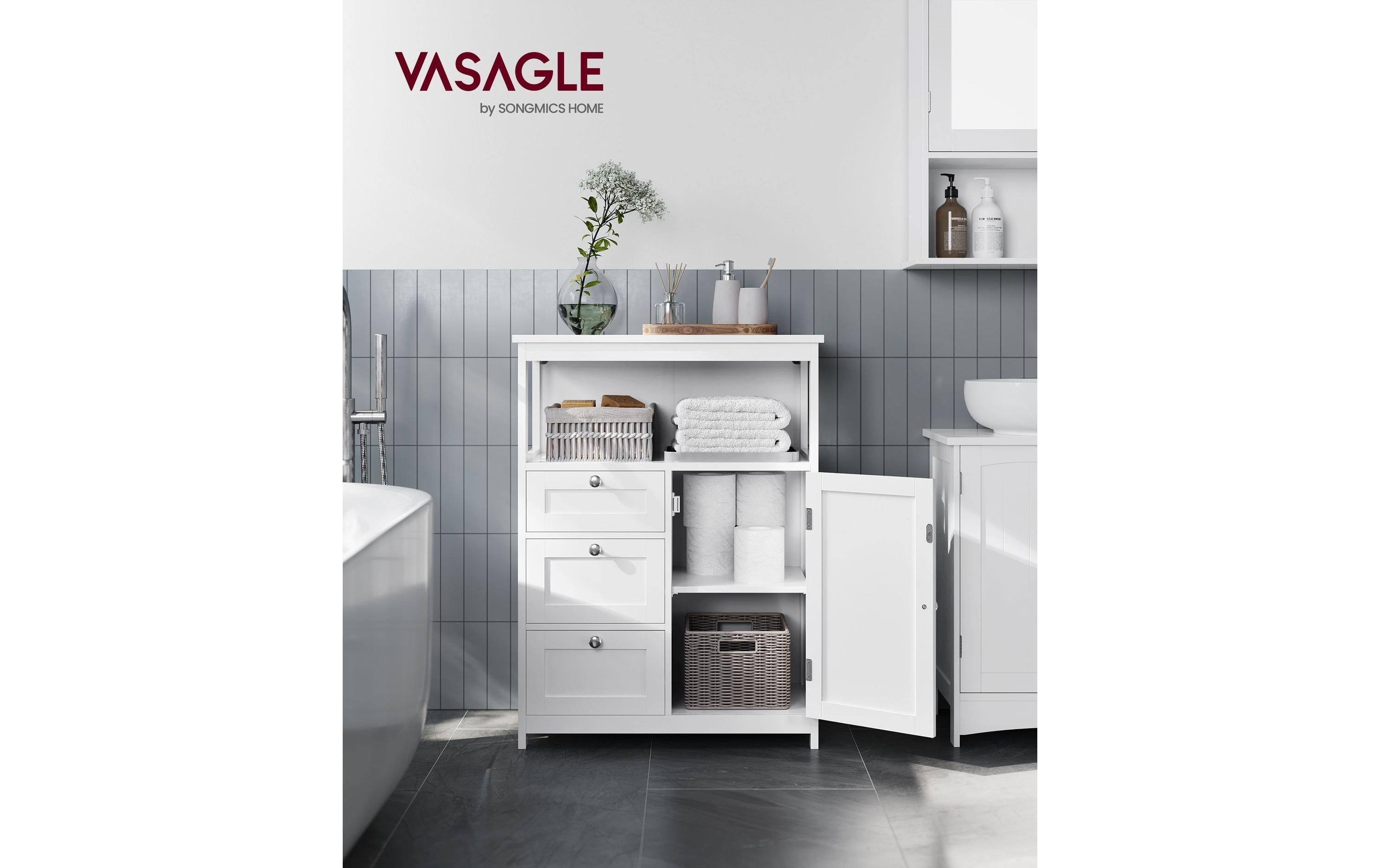 Kommode Floor Cabinet, MDF, 60 x 80 cm, Weiss<br>Badezimmerschrank mit drei Schubladen