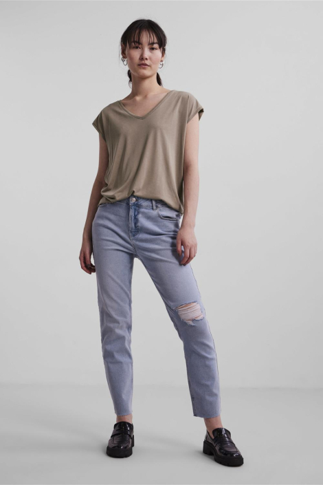 Pieces taupe dames t-shirt