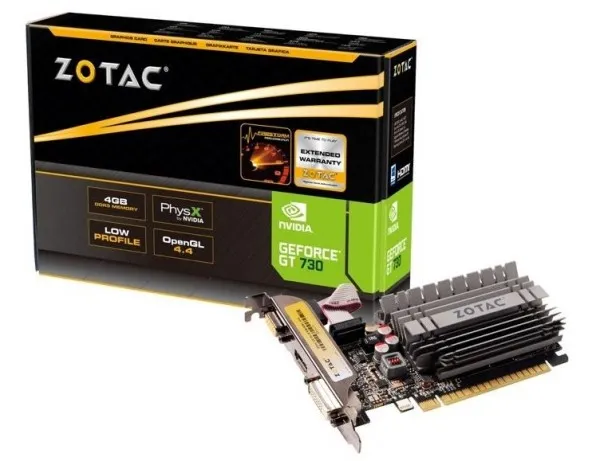 ZOTAC NVIDIA® GeForce® GT 730 - Grafikkort - GF GT 730 - 4 GB DDR3 - PCIe 2.0 x16 lavprofil - DVI, D-Sub, HDMI - blæserløs