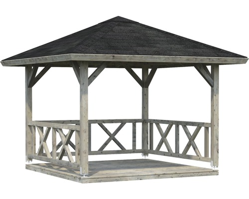Palmako Betty paviljoen, 9,0 m², vierkant, met leuning, zonder vloer, 300 x 300 cm, grijs gegrond