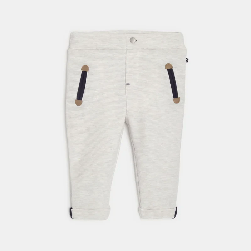Pantalon enfilable maille fantaisie côtelée blanc bébé garçon Gris ou noir