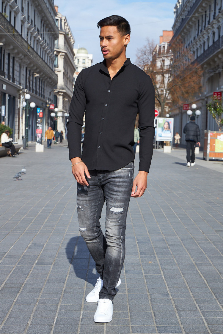 Chemise fluide texturée noire