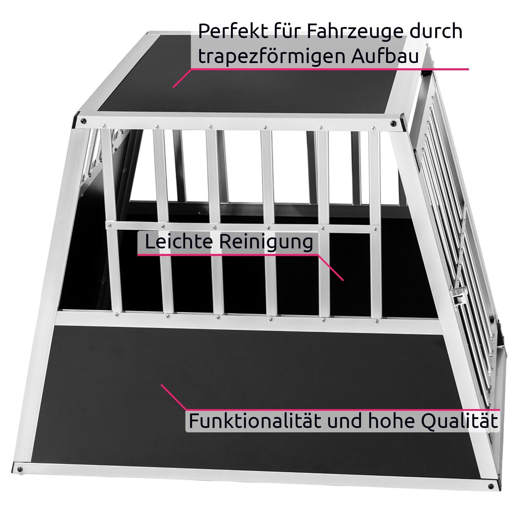 tectake® Hundetransportbox single, mit schräger Rückwand, verschließbare Gittertür, mit schützenden Kunststoffecken, 66 x 90 x 69,5 cm