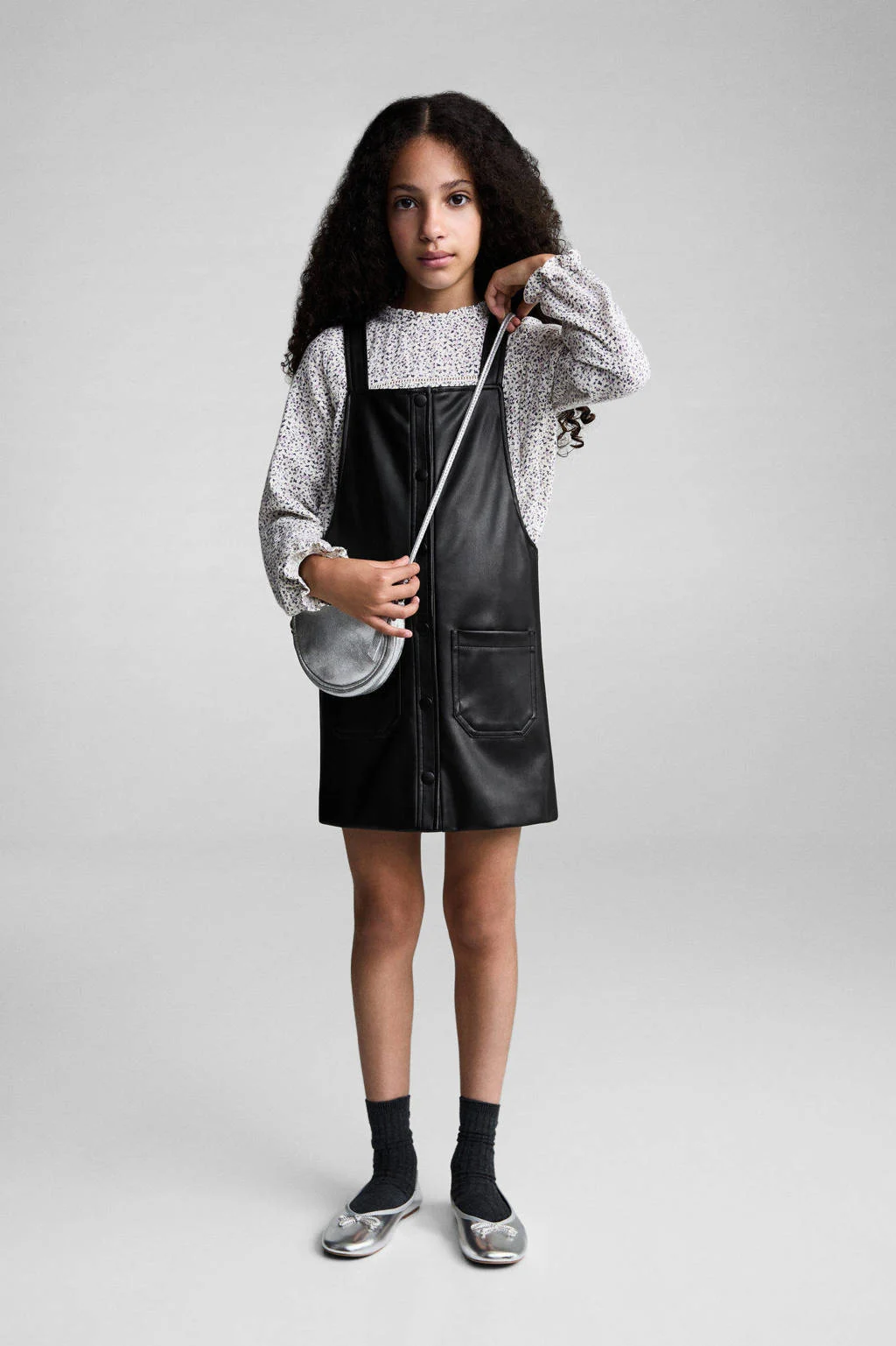 Mango Kids imitatieleren overgooier zwart