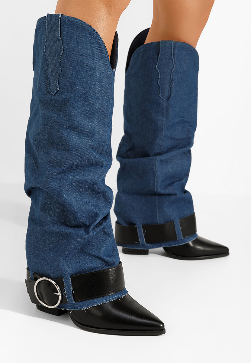Bottes à talon carré denim Elisia