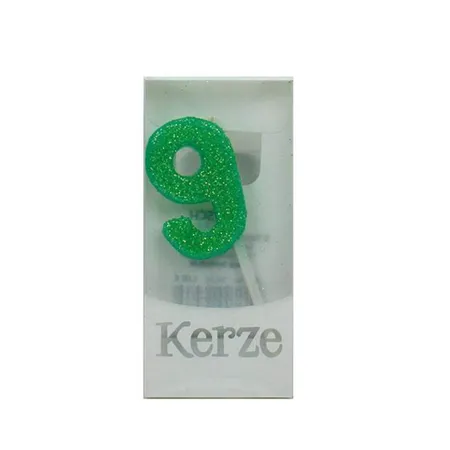 Trötsch Zahlenkerze 9, hellgrün glitzer, 3x2x1cm