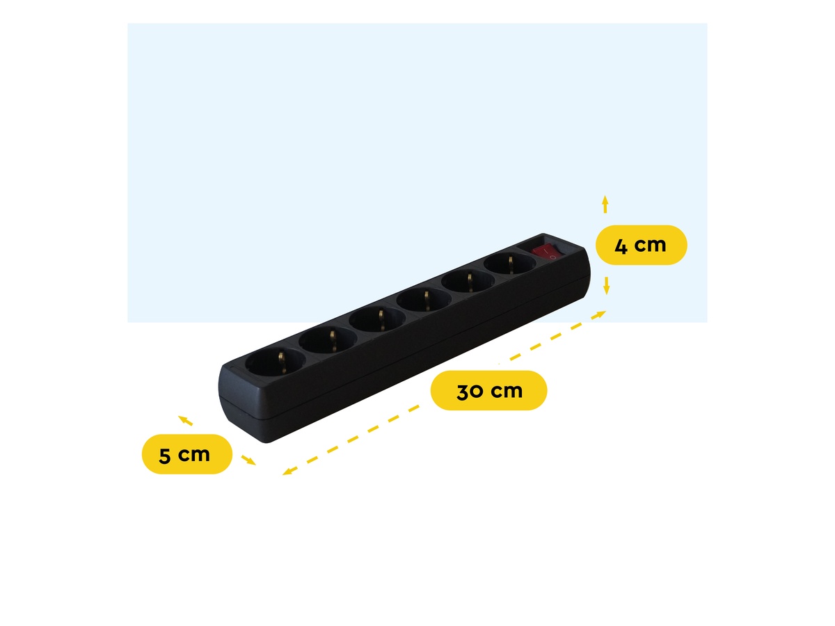 BRASQ 1,4 meter 6‑voudige stekkerdoos met schakelaar - Black