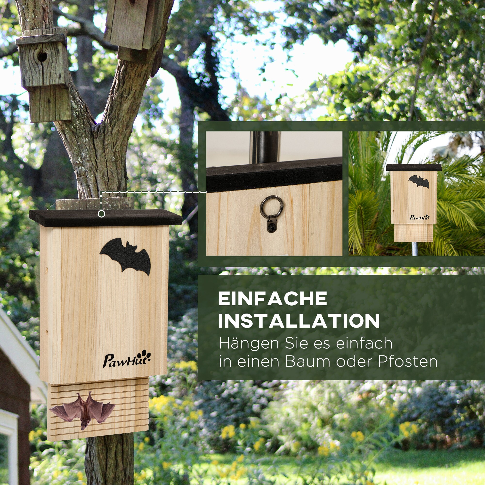 PawHut Fledermaushaus-Set für 2-3 Fledermäuse natur 25L x 6B x 37,5H cm