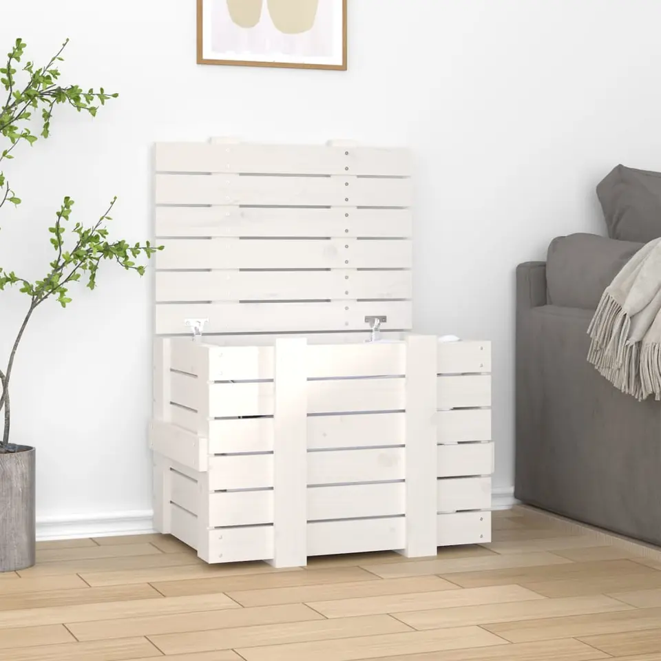vidaXL - Opbergbox - Wit - Grenenhout - 58 x 40.5 x 42 cm