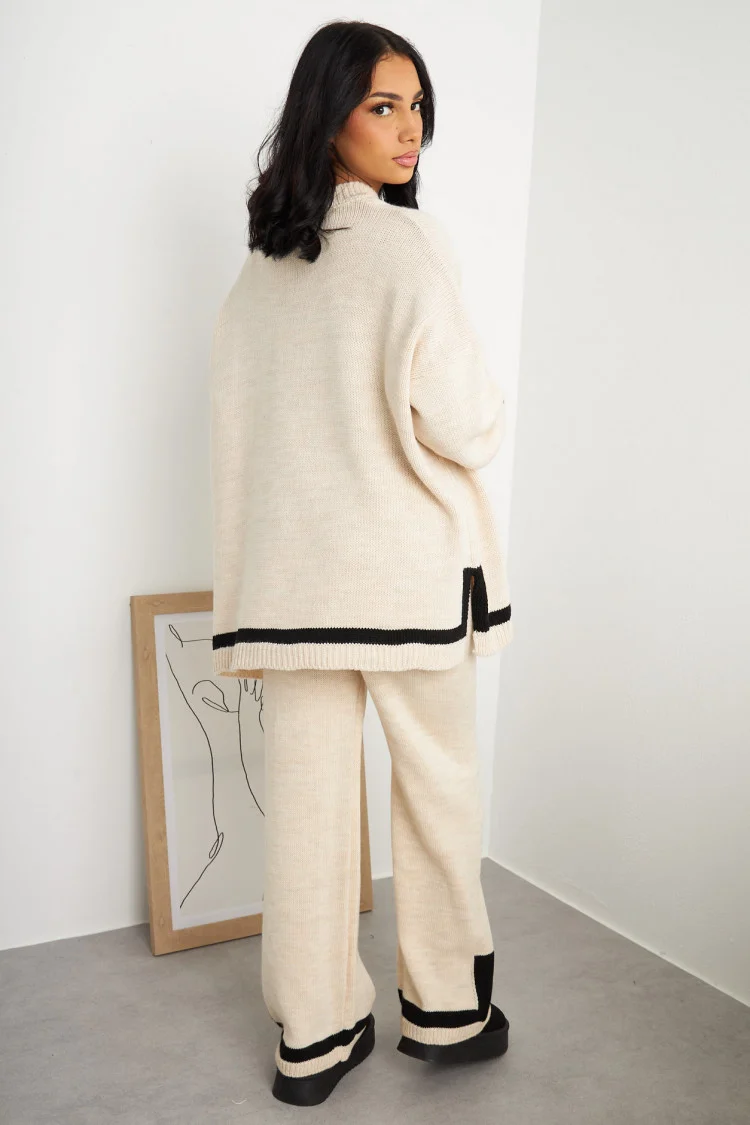 Ensemble 2 pièces pull + pantalon beige et noir