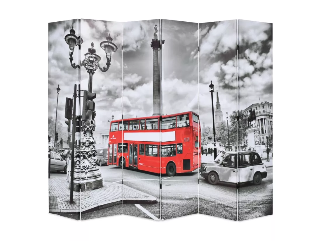 Cloison de séparation 228 x 170 cm Bus londonien Noir et blanc