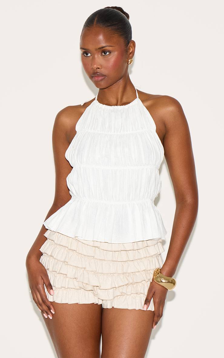 Naturel Short Bloomer Taille Basse En Mélange De Lin