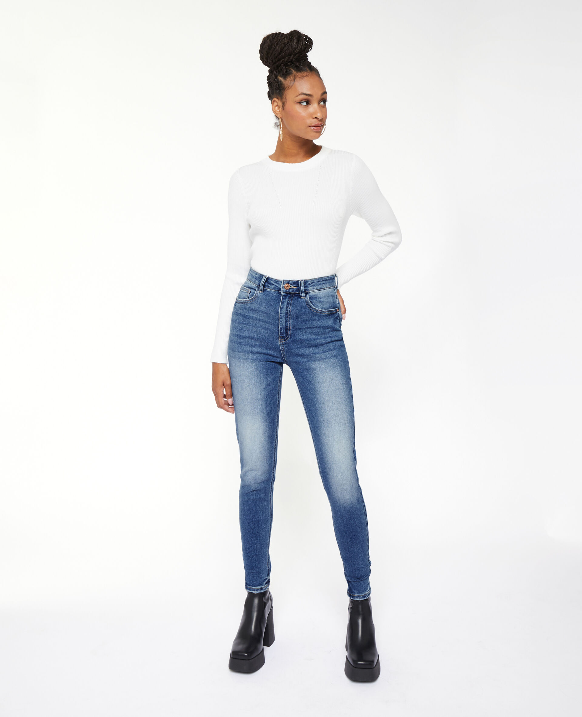 Jean skinny taille haute - Bleu