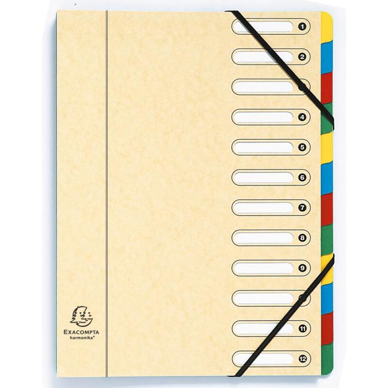 Trieur HARMONIKA® à fenêtres avec élastiques véritable carte lustrée 12 compartiments